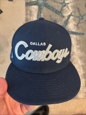 New Era Dallas Cowboys Navy and White Script Snapback Hat